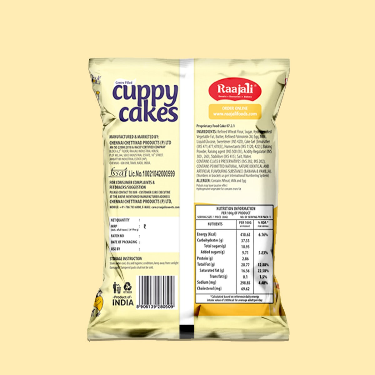 RAAJALI CUPPY CAKE - CENTRE FILLED MUFFIN - BANANA (30G PER PACK)